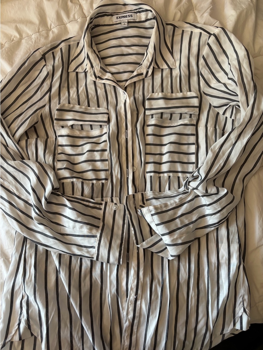 Express Black and White Striped Button up